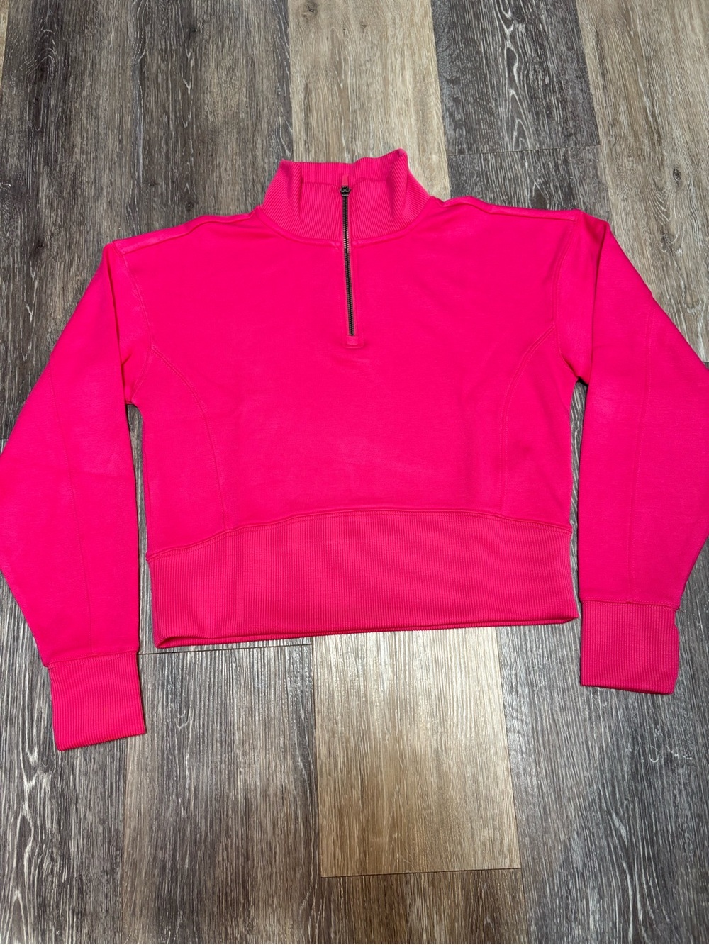 Danskin Neon Pink Half-Zip Cropped Turtleneck Sweater Fall Fashion, Everydaywear